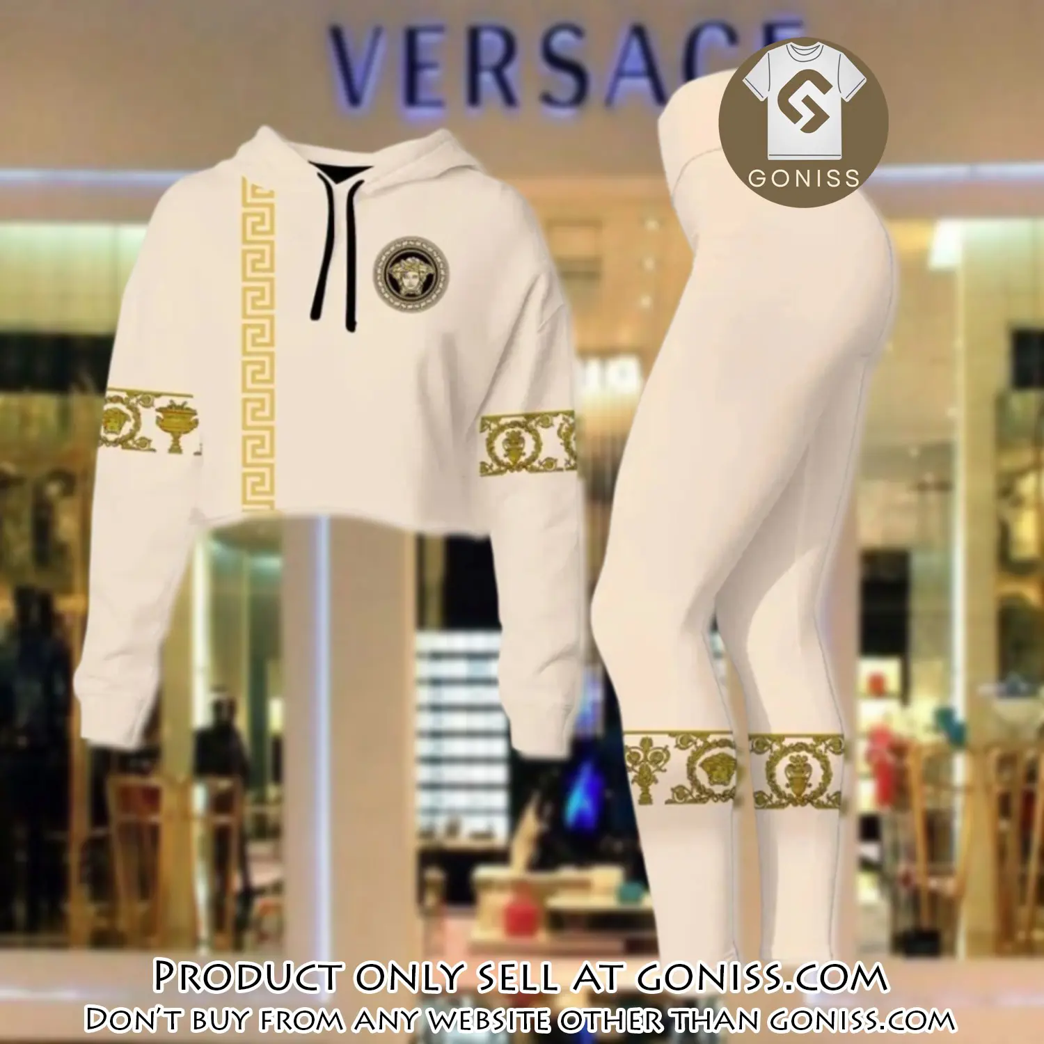 Versace medusa cream luxury brand clothes leggings and crop top set for women gn0114307
